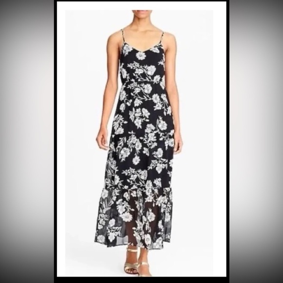 J.Crew Mercantile Tiered Floral Maxi Dress Black/White Floral Size 10 - Picture 2 of 12